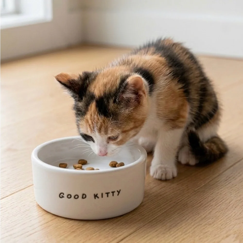EveryYay Dining In Good Kitty Ceramic Cat Bowl, 1 Cup